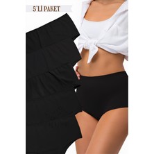 Odise Pamuklu Battal Büyük Beden Kadın Külot Yüksek Bel Bato 5 Li Paket Likralı Geniş Kenarlı Siyah