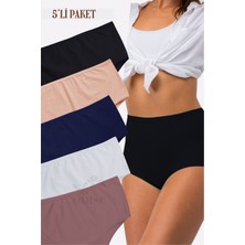 Odise Pamuklu Battal Büyük Beden Kadın Külot Yüksek Bel Bato 5 Li Paket Likralı Geniş Kenarlı