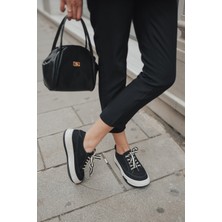 Marjin Kadın Sneaker Yüksek Taban Bağcıklı Bez Spor Ayakkabı Kotnel