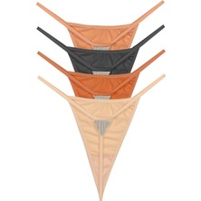 Cottonhill Mikro Saten Ön ve Arka Taş Detaylı Kadın String Külot 4'lü Paket