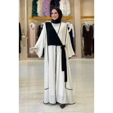 Önden Bağlama Detaylı Abaya 70005 Ekru