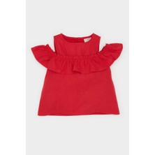 DeFacto Bisiklet Yaka Flamlı Poplin Kısa Kollu Bluz Kız Bebek E2849A525SM