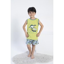 Erkek Çocuk Kalın Askı Şortlu Yeşil Pijama Takım C5T5N0O-047