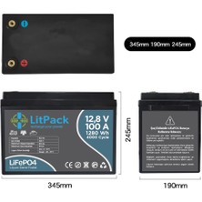 Litpack  12V(12.8V)  100 Ah Lifepo4 Akü (Batarya, Pil) Yüksek Performans Lityum Akü