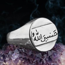 Hasbiyallah Yazılı 925 Ayar Gümüş Erkek Yüzük