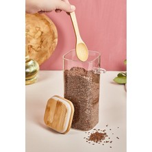 Kapaklı ve Kaşıklı Cam Kavanoz/saklama Kabı - 18 cm