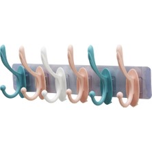 Mcreative 6 Kollu Şeff Yapışkanlı Renkli Plastik Askı Tak - Çıkar Askı Kollu