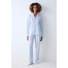 Penti Mixed Stripes Açık Gri Gömlek Pantolon Pijama Takımı