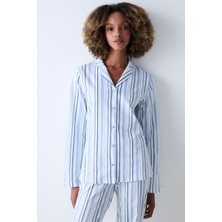 Penti Mixed Stripes Açık Gri Gömlek Pantolon Pijama Takımı
