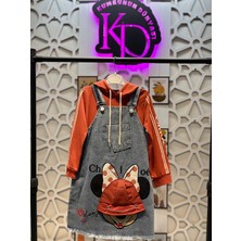 Kız Çocuk Desenli Mevsimlik Kot Salopet Tulum 2'li Takım