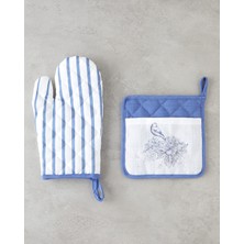 Edenic Polyester 2'li Mutfak Seti 17X30 CM+20X20 cm Beyaz - Lacivert