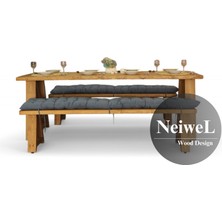 Neiwel Ivea Doğal Ahşap Banklı Yemek Masası TAKIMI-80-120 Takım