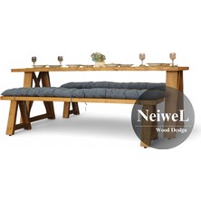 Neiwel Ivea Doğal Ahşap Banklı Yemek Masası TAKIMI-80-120 Takım