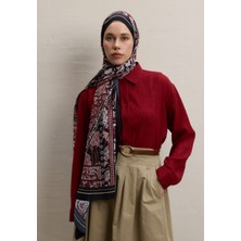 Fresh Lılıes Desen Ipek Krep Şal Bordo