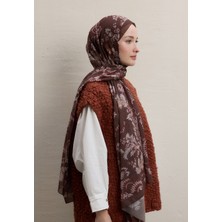 Fresh Kahve Rosella Desen İpek Krep Şal