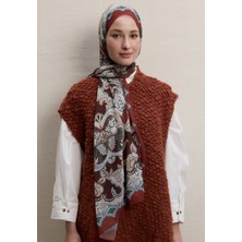 Fresh Poppıes Desen Ipek Krep Şal Kiremit