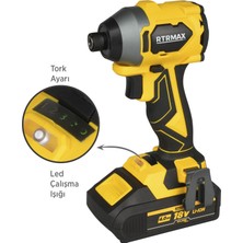 Rtrmax RTX3050 Şarjlı Torklu Vidalama Kömürsüz 230Nm 2x4 Ah Plus Çift Akü Hızlı Şarj X-Lion - Akü Dahil
