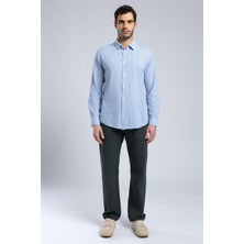 Lee Cooper Raul Erkek Uzun Kol Dokuma Gömlek Mavi-Beyaz