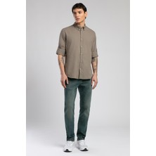 Lee Cooper Darell Erkek %100 Pamuk Uzun Kol Dokuma Gömlek Haki