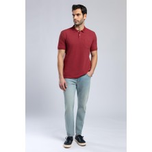 Lee Cooper Rolan Erkek %100 Pamuk Polo Yaka T-Shirt Bordo