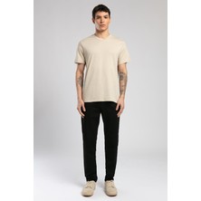 Lee Cooper Jonat Erkek %100 Pamuk V Yaka T-Shirt Bej