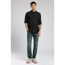Lee Cooper Darell Erkek %100 Pamuk Uzun Kol Dokuma Gömlek Siyah