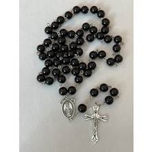 Yada Unique 8 mm Gürcistan Oltu Taşı Katolik Hrıstiyan Rosary / Haç Kolye