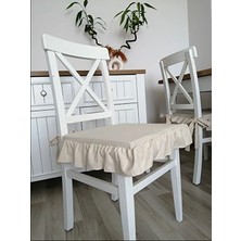 4 Adet Iskandinav Stil Naturel Buldan Keten Fırfırlı Bağcıklı Sandalye Minderi