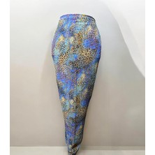 Uzun Mavi Leopar Desenli Şifon Pareo