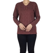 Ece Giyim Kadın V Yaka Cam Kırığı Desenli Likralı Penye Bluz