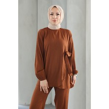 Bağlama Detaylı Takım Kahverengi