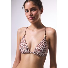 Gale Zebra Desenli Boncuklu Üçgen Bikini Üstü