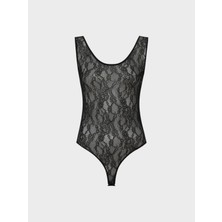 Rivus Dantel Bisiklet Yaka Body - Siyah