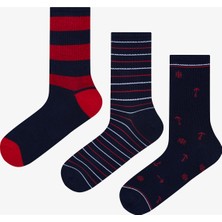 Erkek Lacivert Stripe 3lü Soket Çorap