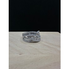 Luna Gümüş Baget Taşlı Üç Sarmal Ithal Kadın Gümüş Yüzük