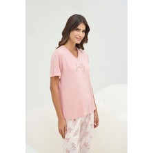 16708 Kadın Taş Baskılı Kısa Pijama Takım