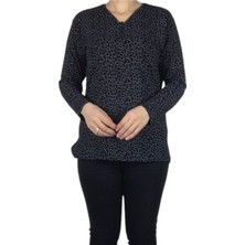 Ece Giyim Kadın V Yaka Cam Kırığı Desenli Likralı Penye Bluz