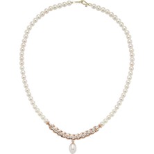 Birinci 14 Ayar Altın 6 mm Tek Sıra Baget Doğal İnci Kolye