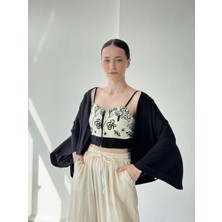 Retrobird Tasarım Mini Kimono Kadın Siyah Renkli