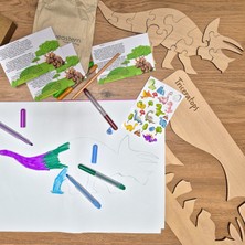 Neweastern Doğal Ahşap Yapboz, Dinozor Puzzle, 12 Parça, Çizim Şablonu, Sticker Etiket Hediyeli, Triceratops