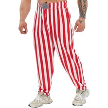 Loose Fit Çizgili Pamuk Eşofman Altı Gym Pantolon Big Sam 877