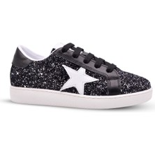 Kids A More Diamond Kız Çocuk ve Kadın  Deri Pul Detaylı Siyah Günlük Ayakkabı