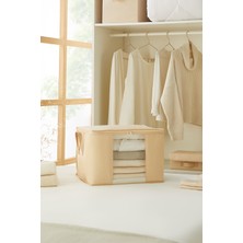 Ocean Home Textile Orta Boy Pencereli Bej Balıksırtı Kazak Pike Battaniye Hurcu 45x40x30 cm