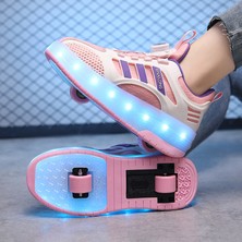 Mkjinmei 4 Tekerlekli USB Şarjlı LED Işıklı Paten Ayakkabı (Yurt Dışından)