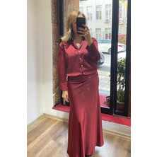 Alya NS Butik Saten Gömlek Bordo