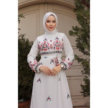 Antique Sulu Desen Işlemeli Şifon Elbise