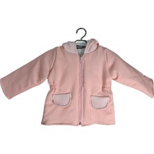 Spteks Kız Çocuk Bebe Yavruağzı Renk Beli Büzgüllü Lastikli Tavşan Kulak Kapşonlu Mont