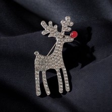 Sibelya Aksesuar Zirkon Taşlı Yılbaşı Geyiği Broş