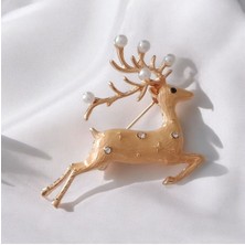 Sibelya Aksesuar Taşlı Gold Geyik Broş