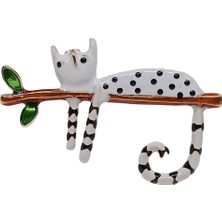 Sibelya Aksesuar Sedef Kaplama '' Tembel Beyaz Kedi '' Figürlü Broş